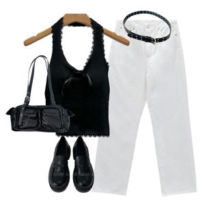 jeans,sleeveless,belt 코디