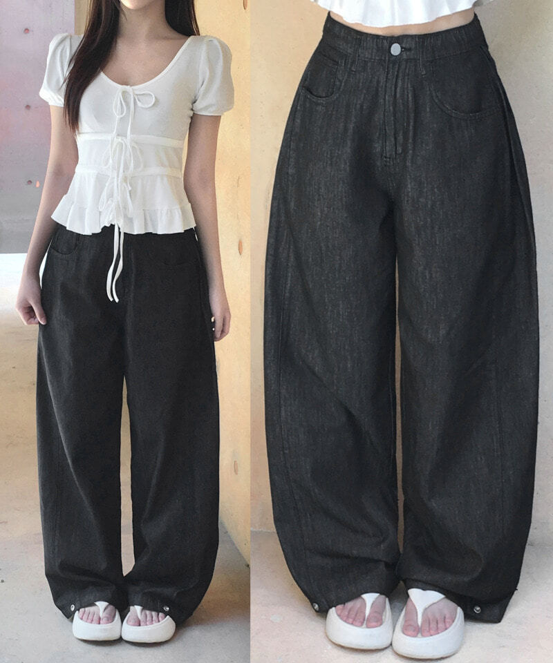 Podi Raw Denim Button Banding Wide Pants