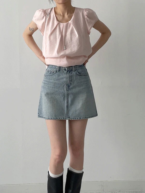 틴블루 A라인 미니 데님 스커트