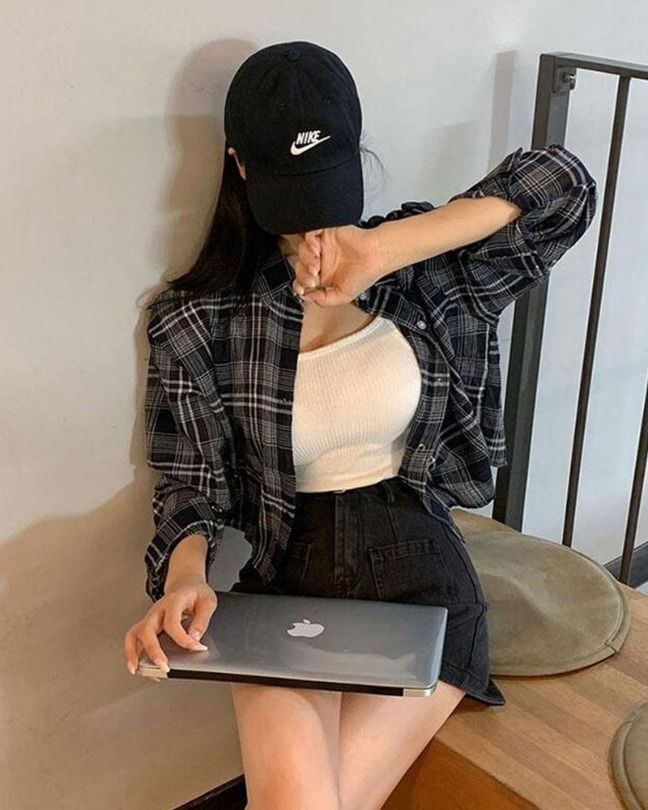 短版格紋襯衫