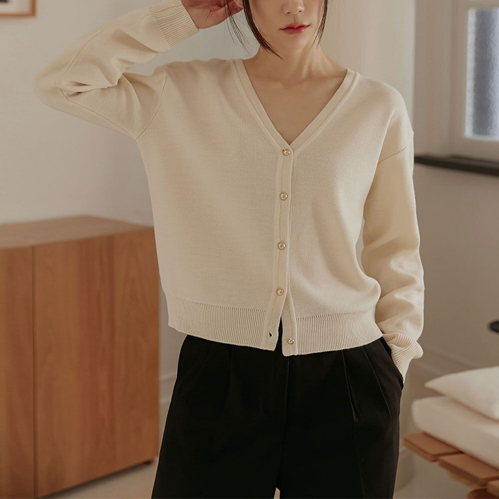 Dean gold button V-neck knit cardigan spring/wedding look/daily
