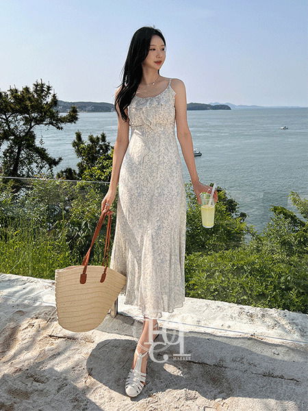 벨루아 플라워 뷔스티에 롱 원피스