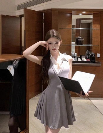 모리 홀터넥 셔츠 원피스 (2color)