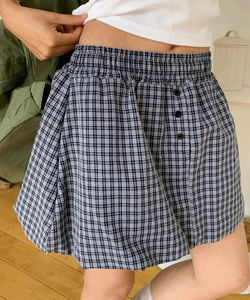 Barley waist band balloon fit check mini skirt 2 colors