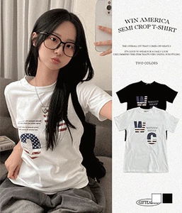 윈아메리카 세미 크롭 반팔 티셔츠