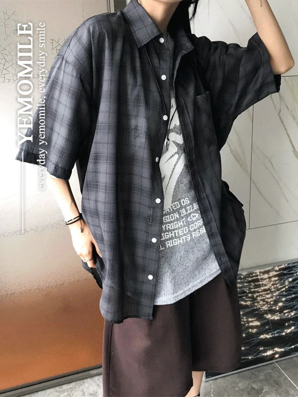 닐리 체크 반팔 셔츠