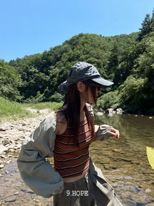 抓皺綁帶短版開襟背心