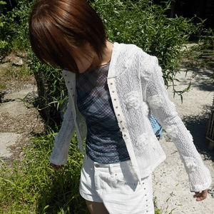 Organza lace snap hoodie