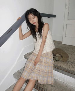 Taroi Vintage Check Cancan Banding Midi Skirt