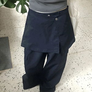Acobble Layered Wide Cotton Skirt Pants