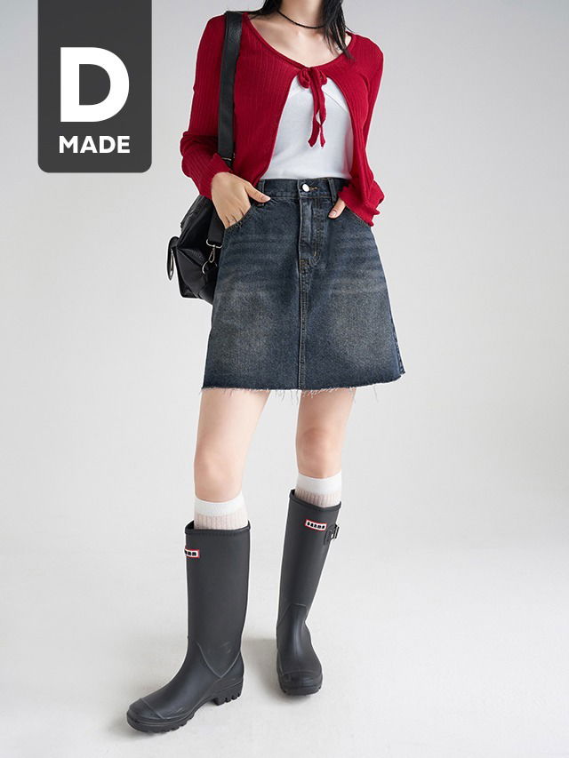 Big size S-4XL Geo vintage Faded denim back banding A-line mini skirt self-cutting denim skirt