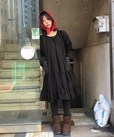 Alton Frill Cancan Long Sleeve Long Dress