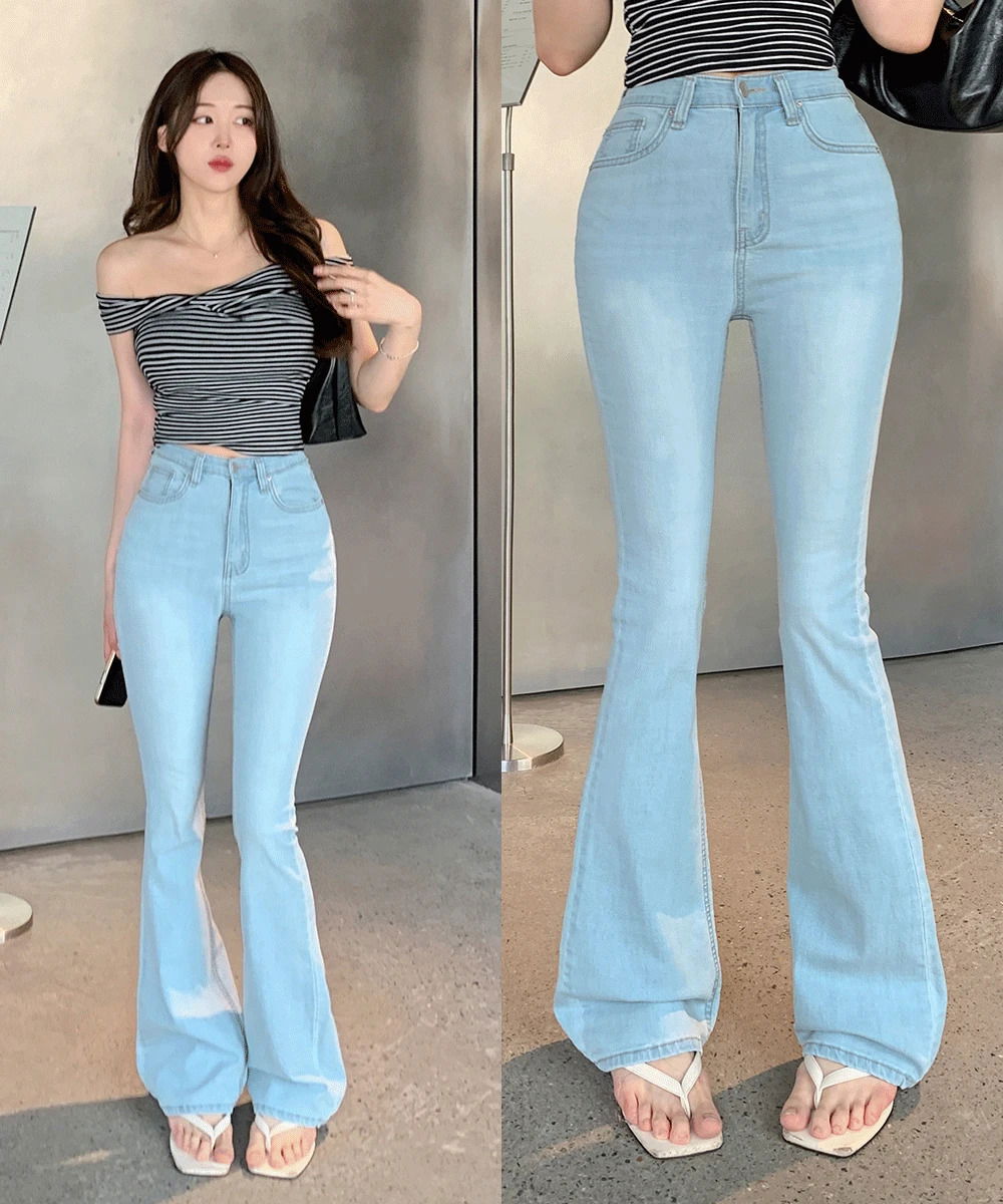 *인생핏* 몸매보정 치즈 스판 쿨링 아이스 데님 롱 부츠컷 팬츠 여름 썸머 청바지 냉장고 냉감 나팔 바지 연청