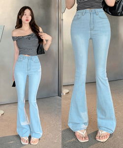 *Life Fit* Body Correction Cheese Spandex Cooling Ice Denim Long Flared Pants Summer Summer Jeans Refrigerator Cooling Bell-bottom Pants Light Blue