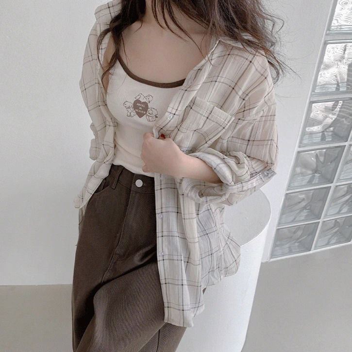 ロールアップ5分袖チェックガーゼシャツ