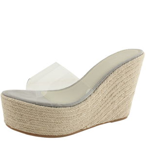 Natural hemp handmade wedge heel high heel slippers 11cm gray