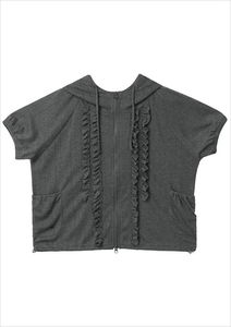 GELABY FRILL HOOD ZIP-UP CHARCOAL