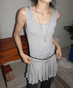 Sus Layered Button Flare Slim Fit Sleeveless Dress