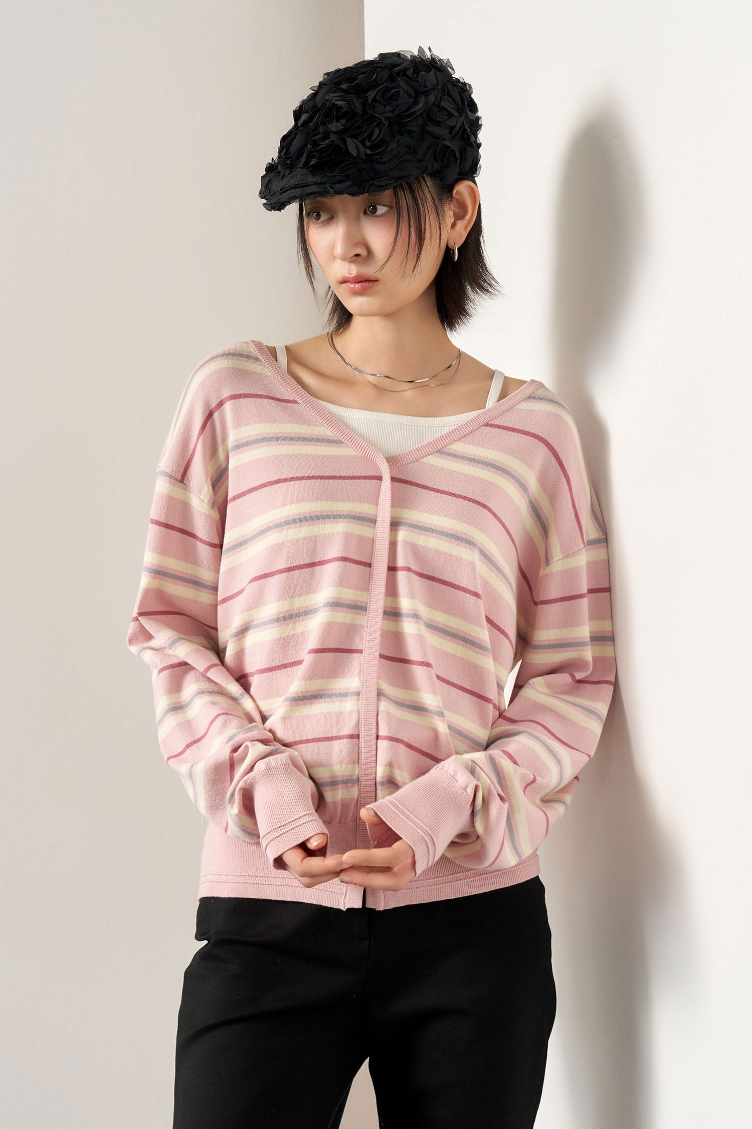 WOMAN Multi Stripe Loose V-Neck Pullover