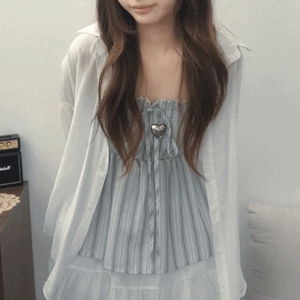 Enco chiffon layered stripe smoke ribbon strap Sleeveless Sleeveless 2color