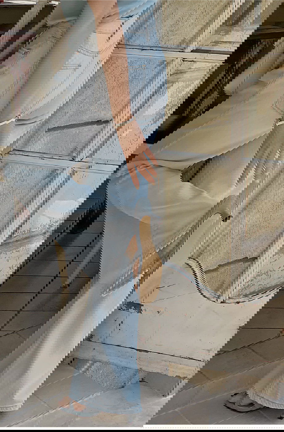 리리앤코 스코니티 썸머 코튼 워싱 와이드 데님 팬츠 청바지