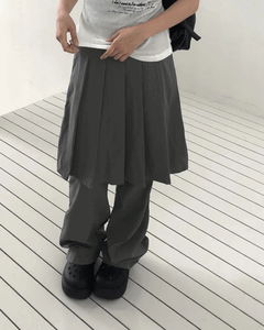 PPプリーツブーツカットバックベルトスカートロングパンツ