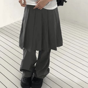Pippi Pleated Flared Back Banding Skirt Long Pants