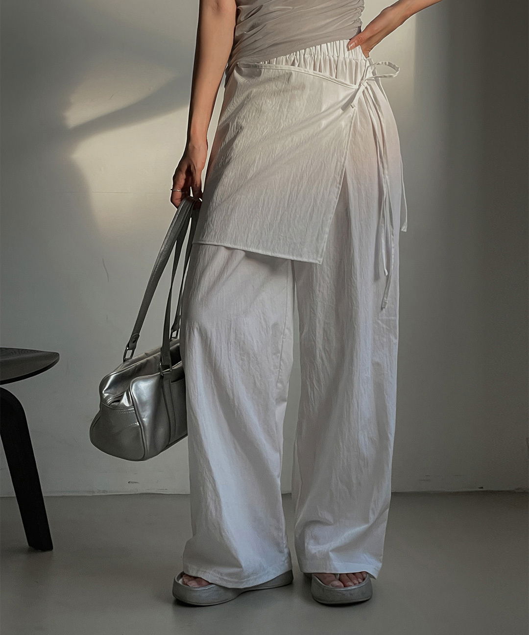 Niden Summer Cooling Wrap Skirt Layered Banding Wide Pants Skirt Pants
