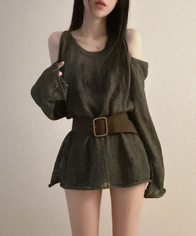 Open Shoulder Team Half Knitwear Tee 4 Colors
