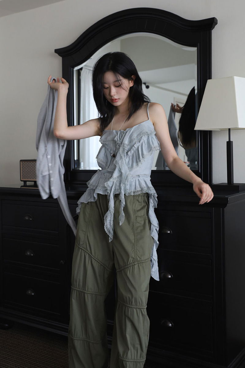 Wave ruffle chiffon sleeveless