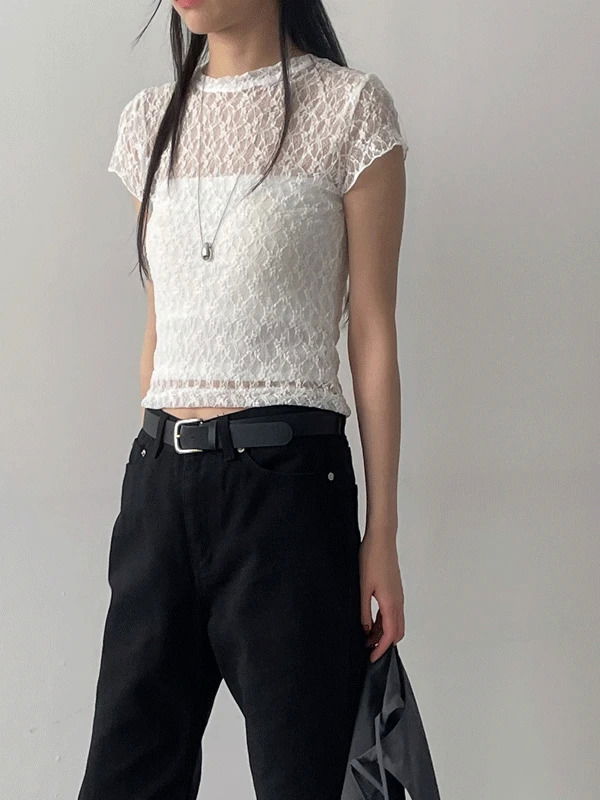 Floral lace see-through t-shirt