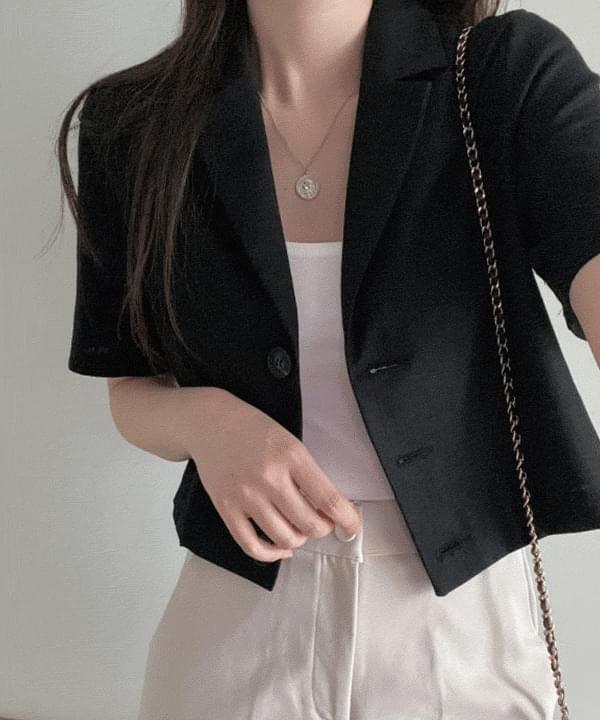 Edith modern cropped three-button linen jacket (Ships Today)