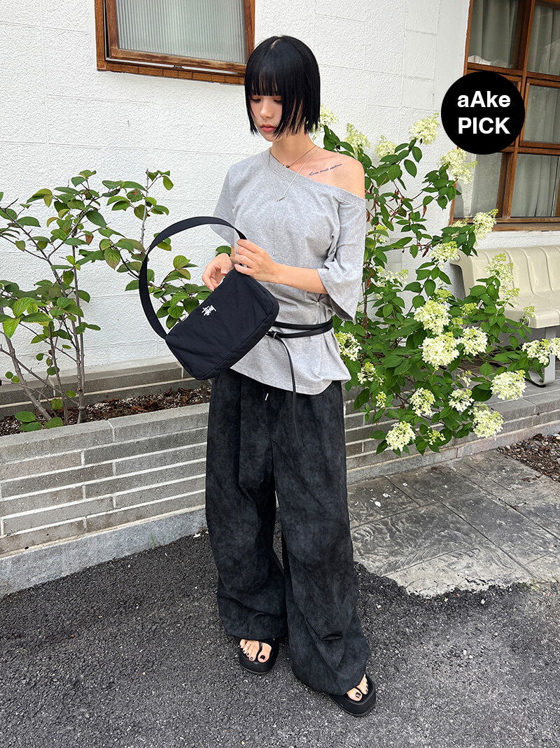 (*) SMOKY WASH PARACHUTE PANTS (white / black)
