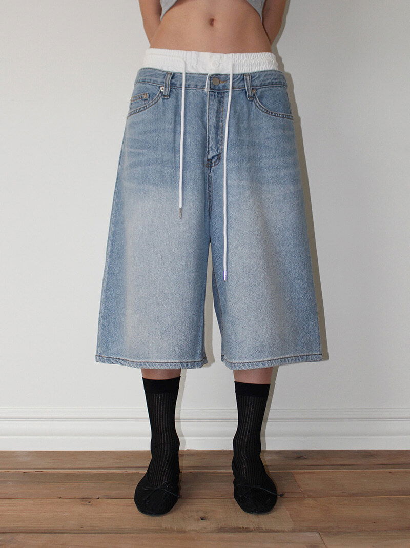 DOUBLE WAIST BERMUDA DENIM (light blue)