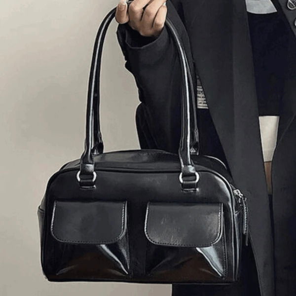 Belted Pocket Detail Leather Tote Bag 托特包