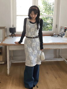 Leber Summer Layered Flower Net Knitwear Sleeveless Long Dress