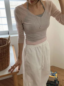 Sota Layered Tencel V-Neck Inner Ribbed Autumn Long Sleeve T-Shirt