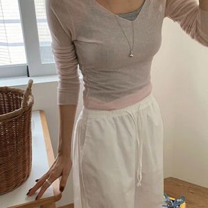 Sota Layered Tencel V-Neck Inner Ribbed Long Sleeve T-Shirt
