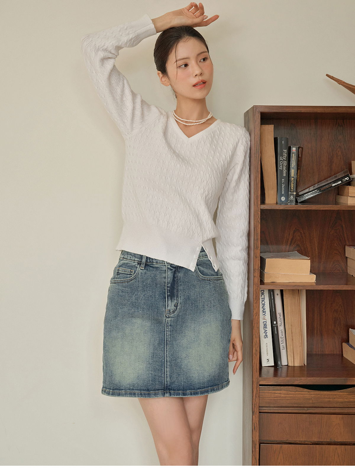 쇼언트 속밴딩 워싱 데님 미니 스커트