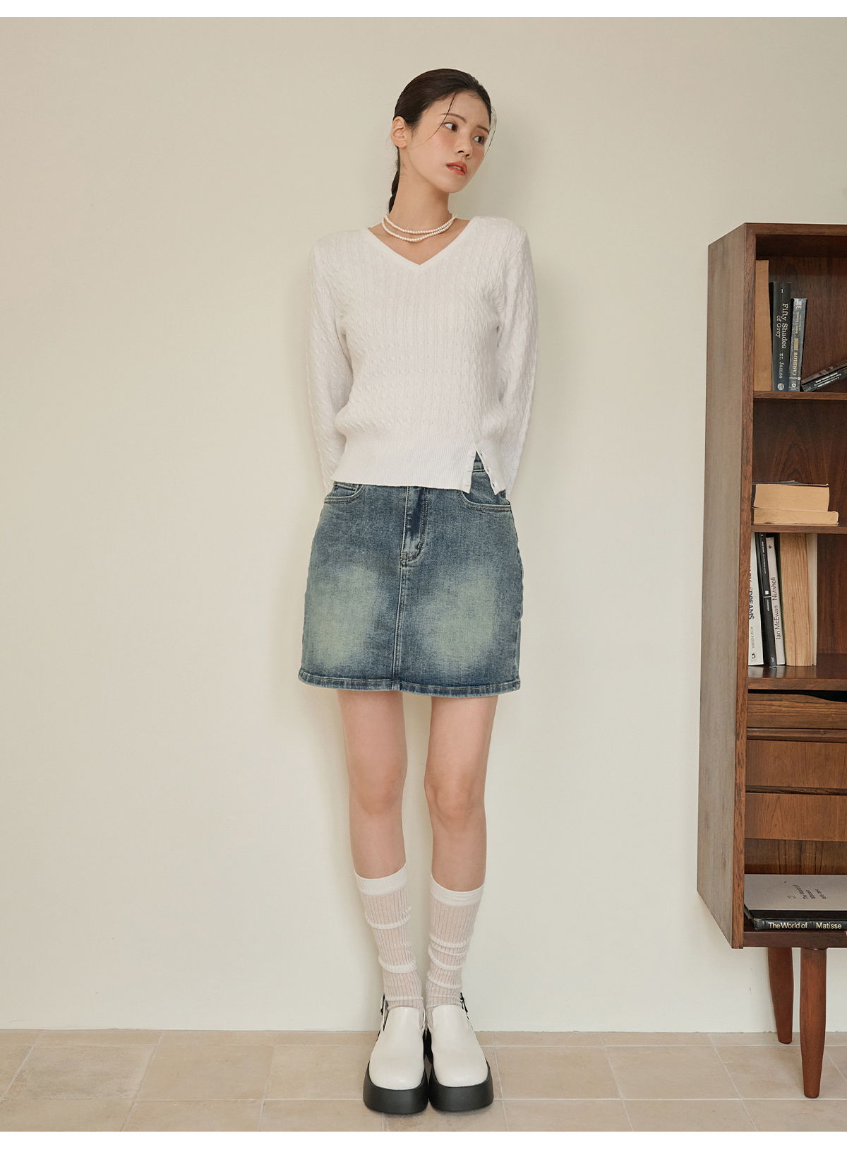 쇼언트 속밴딩 워싱 데님 미니 스커트