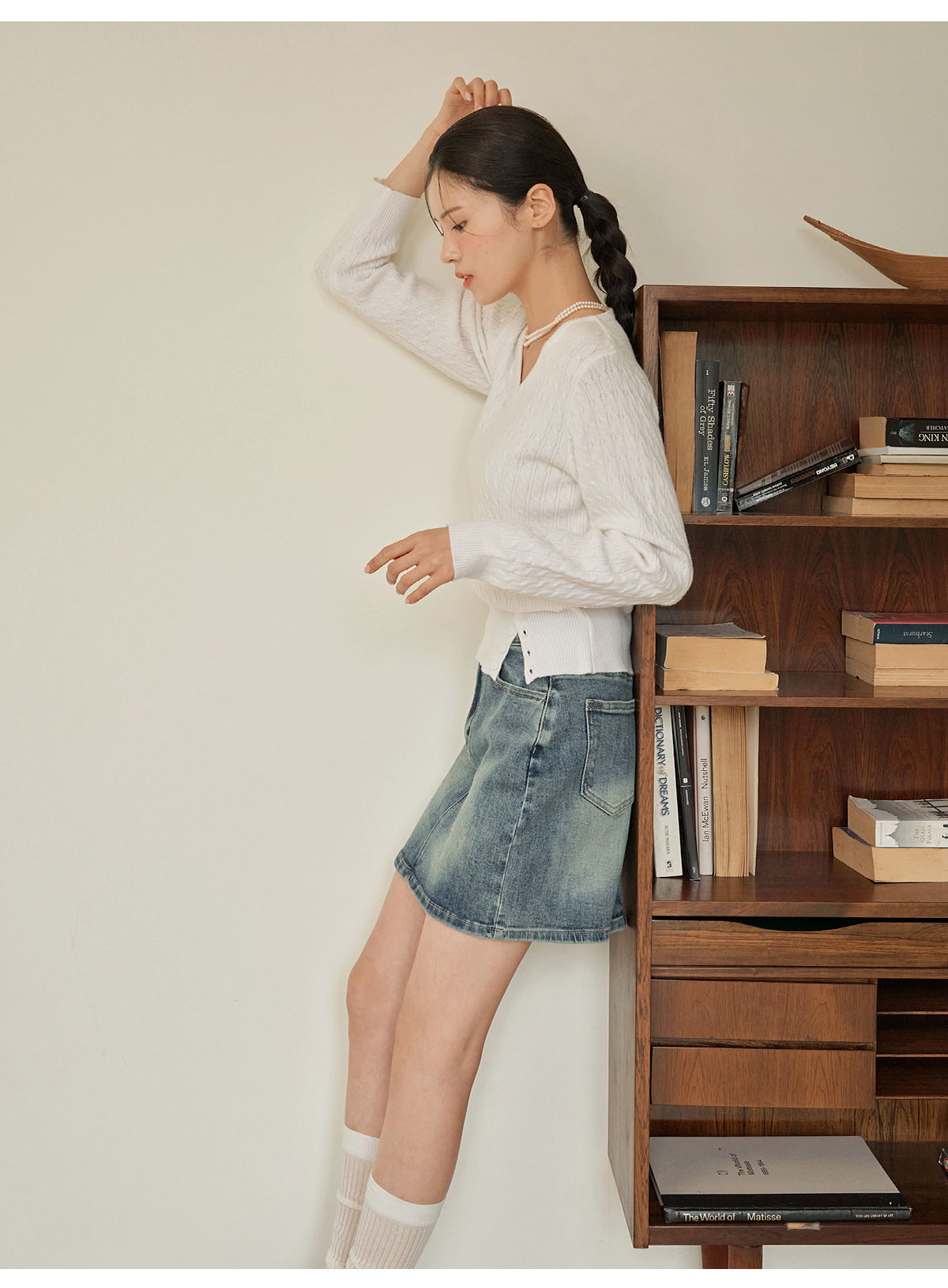 쇼언트 속밴딩 워싱 데님 미니 스커트