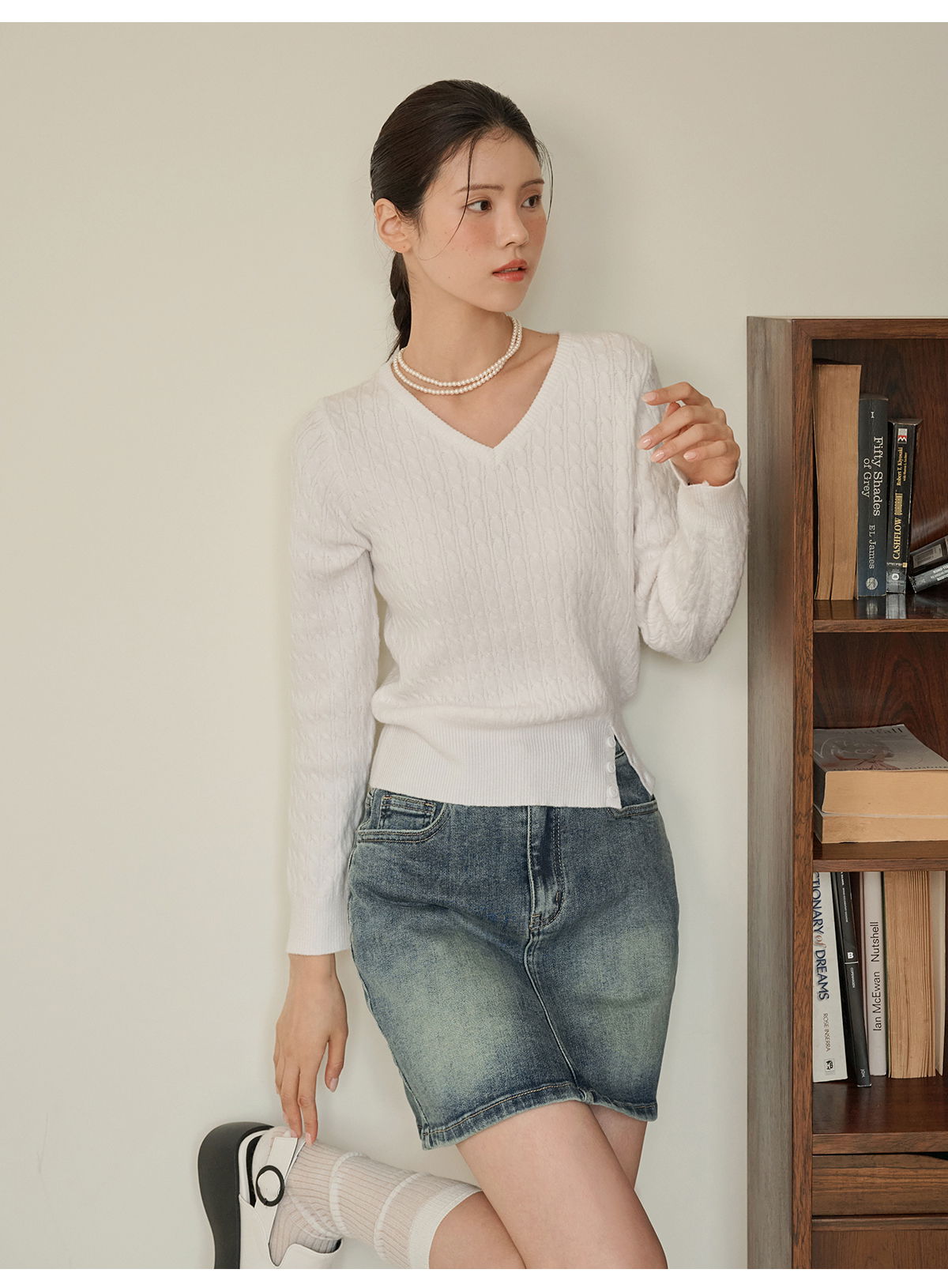쇼언트 속밴딩 워싱 데님 미니 스커트