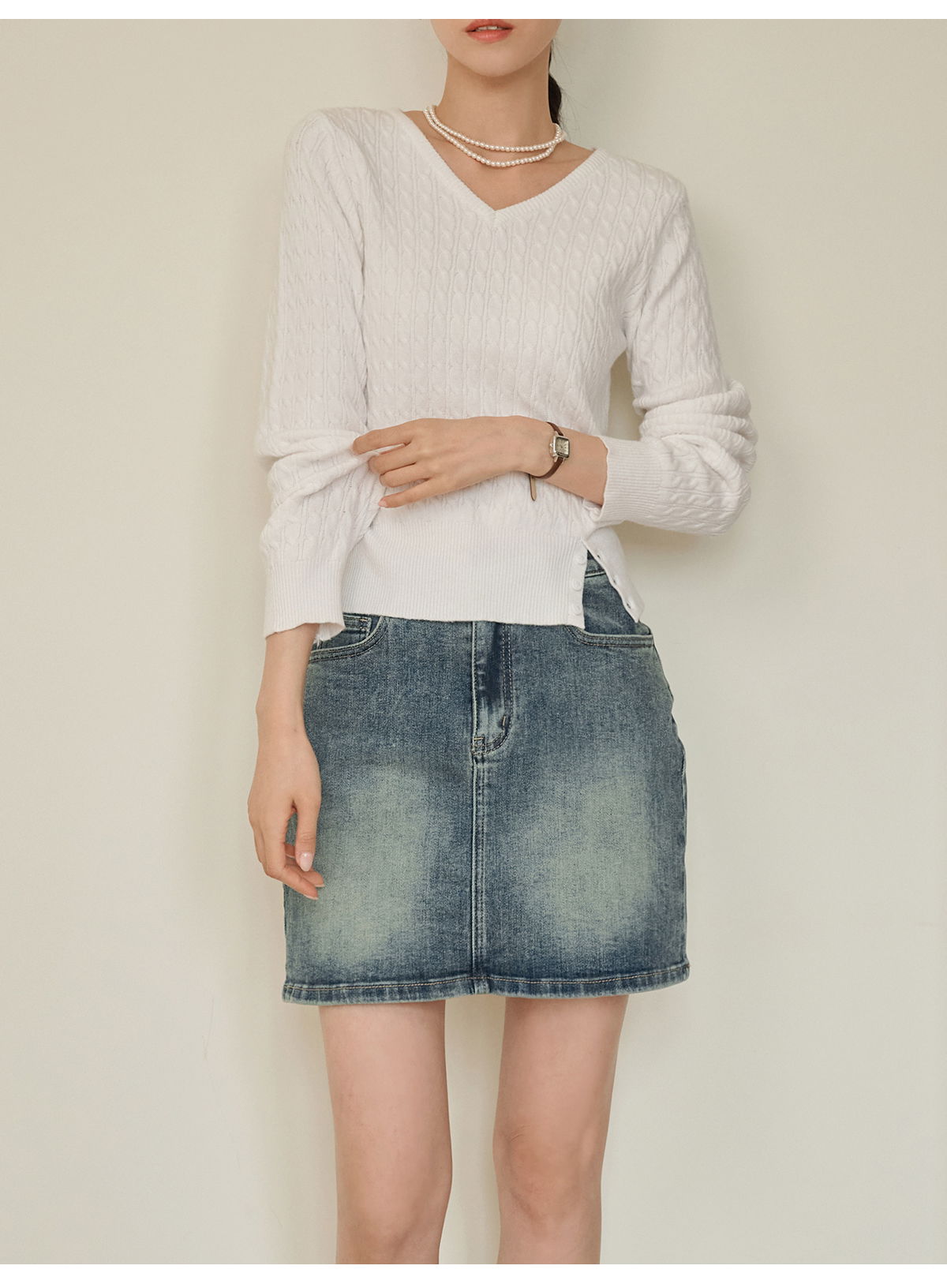 쇼언트 속밴딩 워싱 데님 미니 스커트