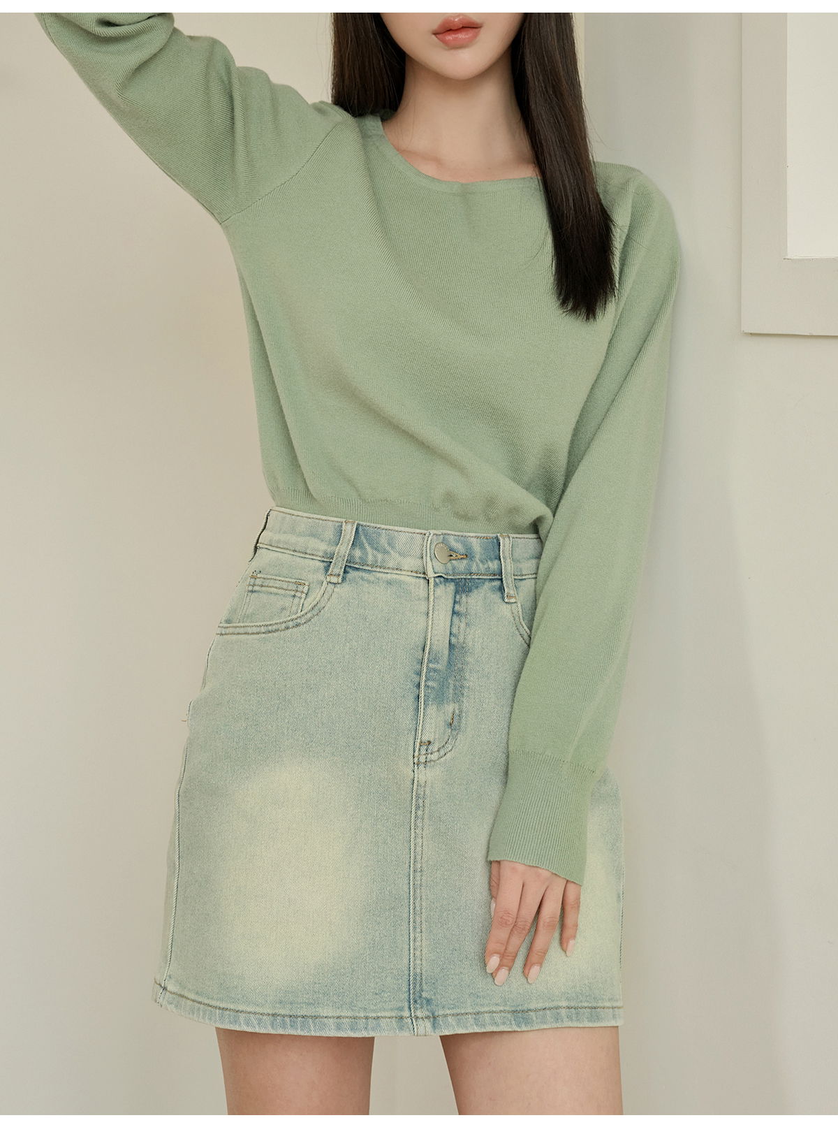 쇼언트 속밴딩 워싱 데님 미니 스커트