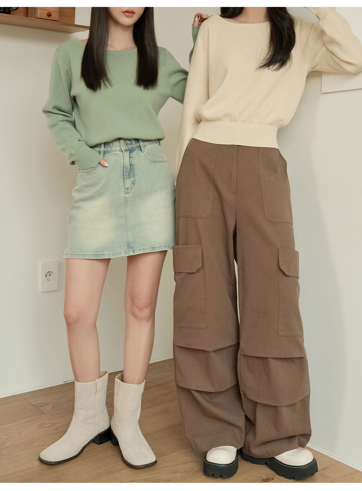 쇼언트 속밴딩 워싱 데님 미니 스커트