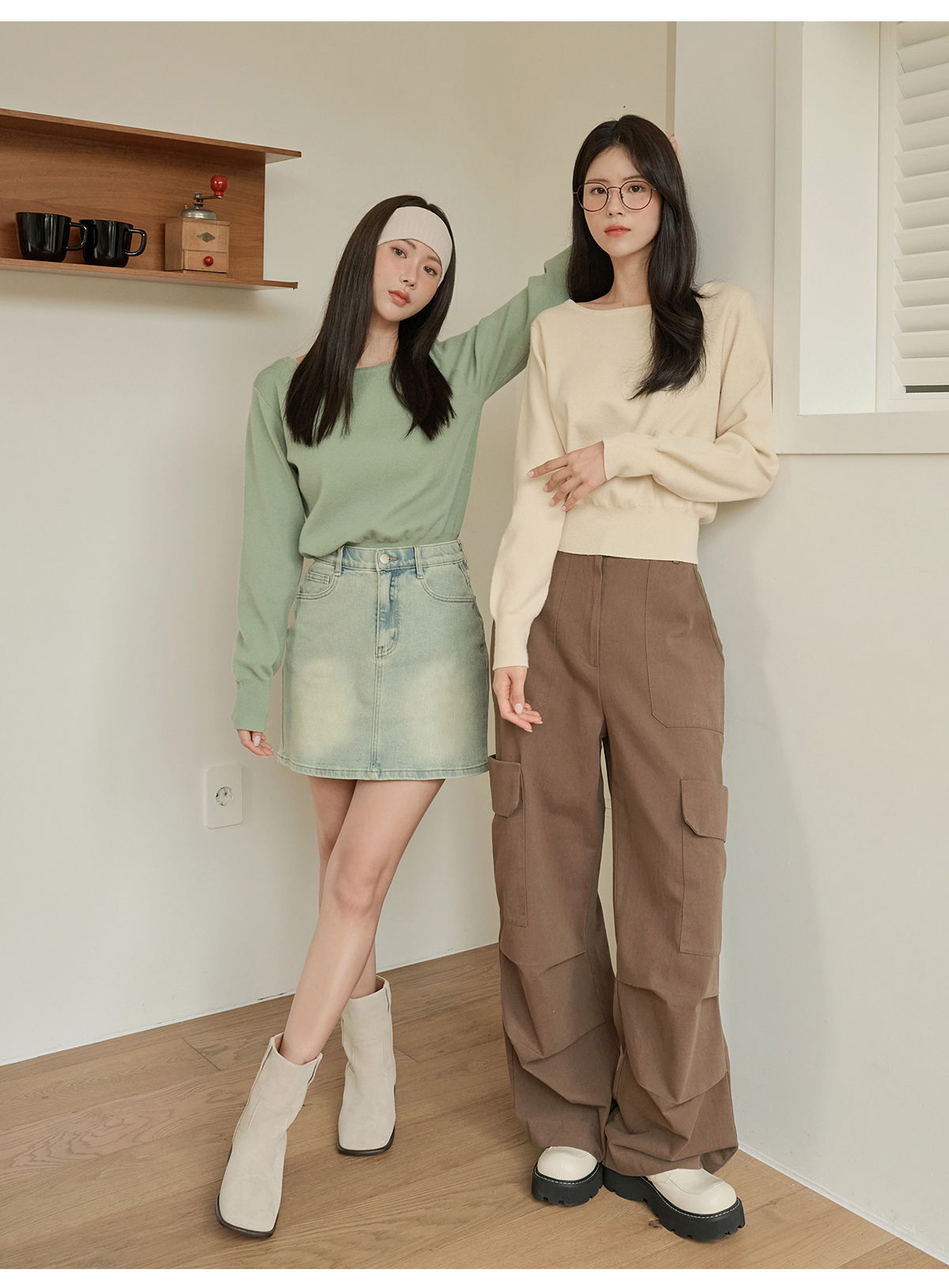 쇼언트 속밴딩 워싱 데님 미니 스커트
