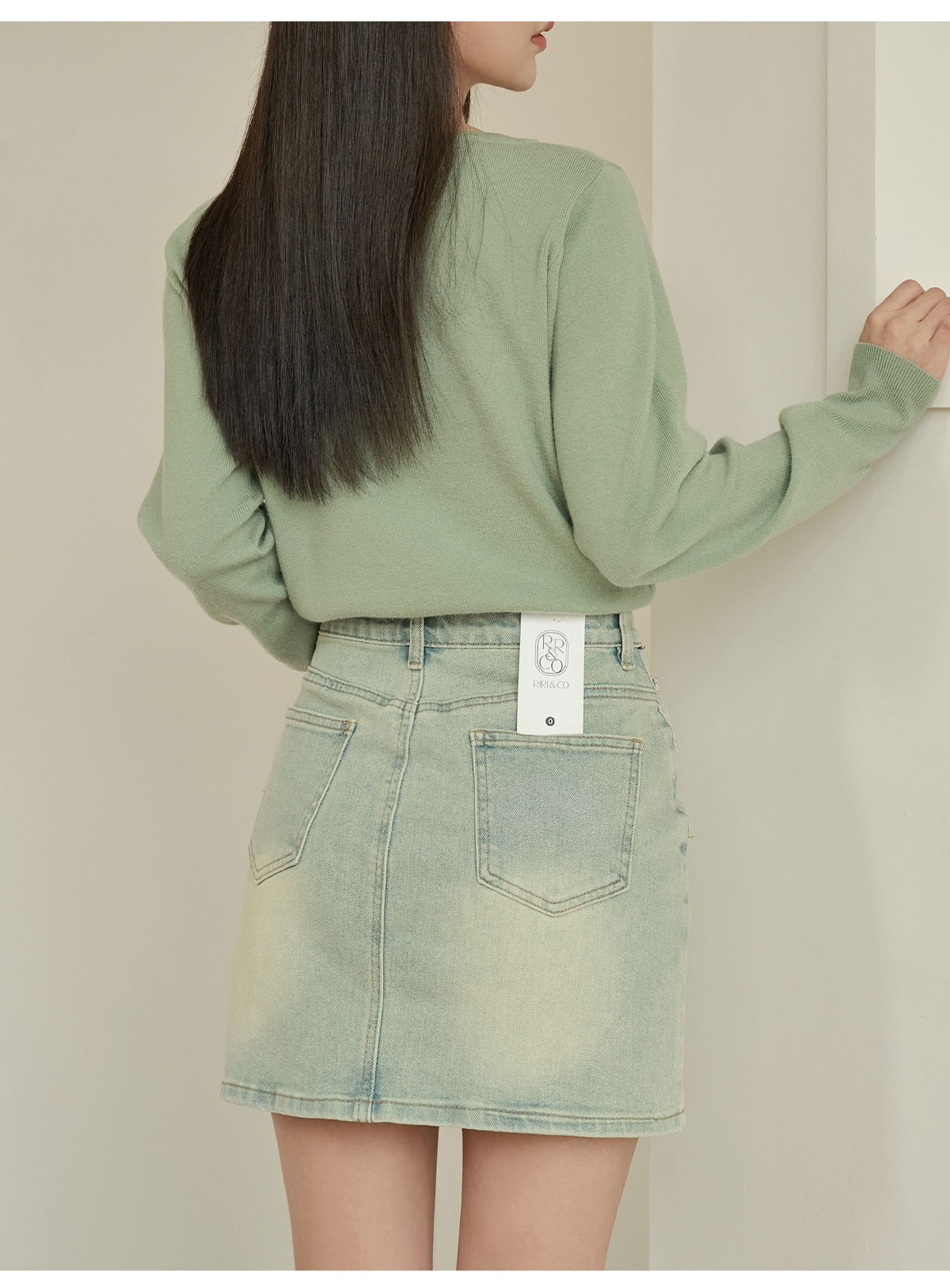 쇼언트 속밴딩 워싱 데님 미니 스커트