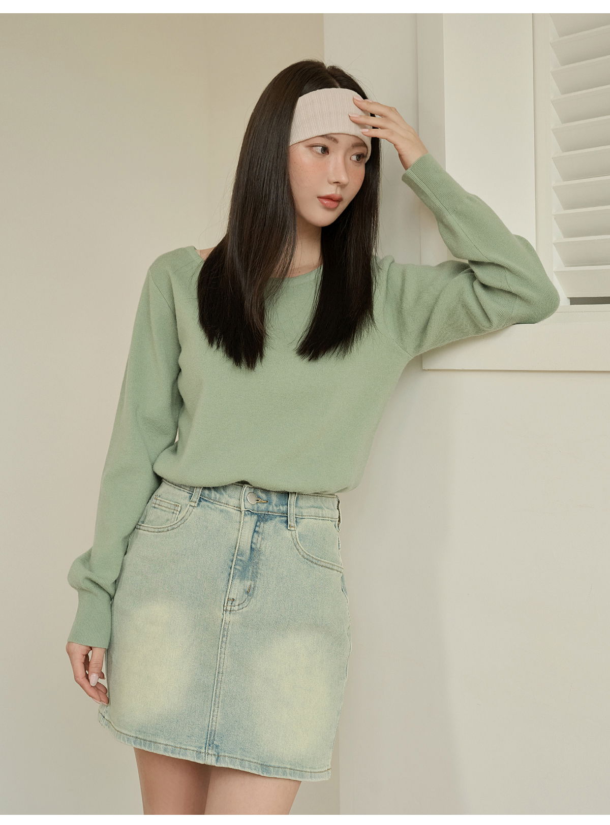 쇼언트 속밴딩 워싱 데님 미니 스커트