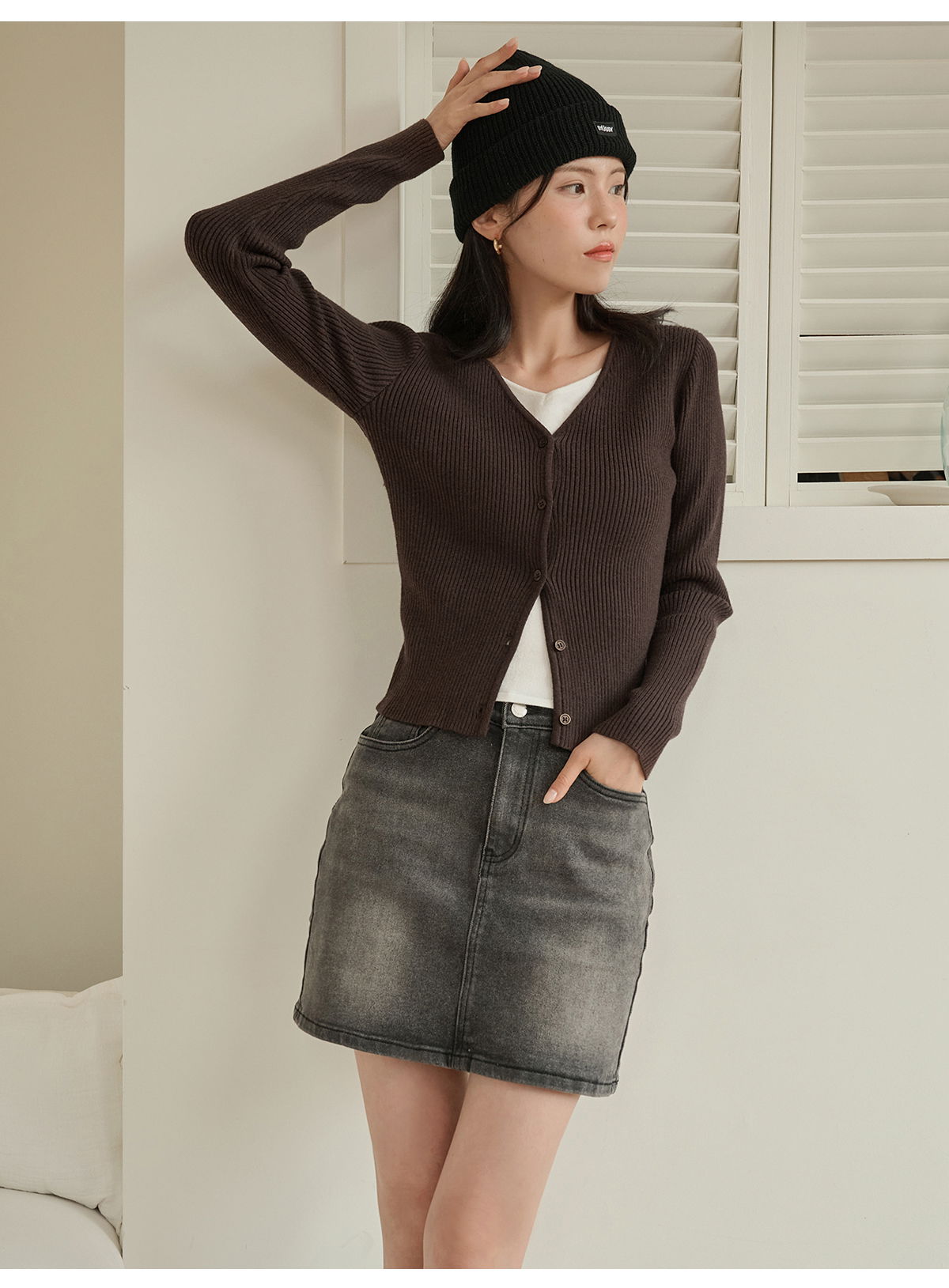 쇼언트 속밴딩 워싱 데님 미니 스커트