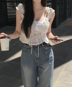 Boko Three Ribbon Frill Shirring T-Shirt - 1 color